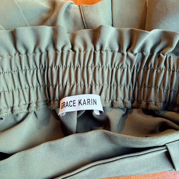 Paper Bag Pants Sz Large Olive Green Bow Tie Pull On High Waist Tapered Ankle - Picture 8 of 13